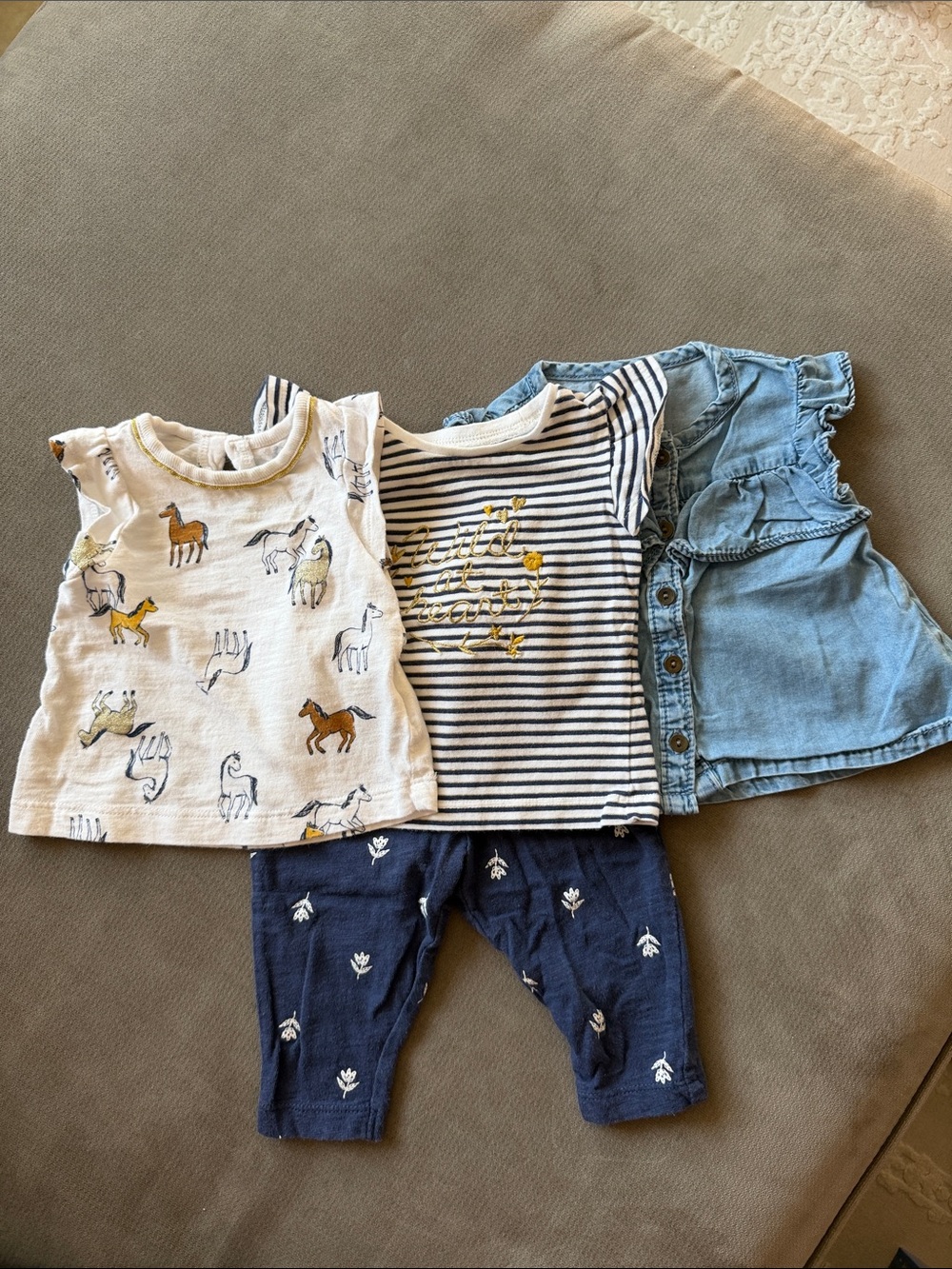 Carter's Cream Horse Print & Navy Stripe Mix 3-Piece Outfit Set